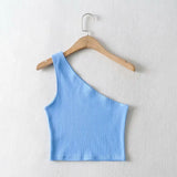 Women’s One-Shoulder Crop Top – Slim Fit Sleeveless Summer Tank