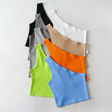 Women’s One-Shoulder Crop Top – Slim Fit Sleeveless Summer Tank