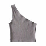 Women’s One-Shoulder Crop Top – Slim Fit Sleeveless Summer Tank