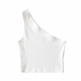 Women’s One-Shoulder Crop Top – Slim Fit Sleeveless Summer Tank