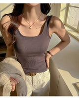 Backless Tank Tops with Built in Bra Women Summer White Sexy Square Neck Sleeveless Tops Ladies Black Camisole Tanks