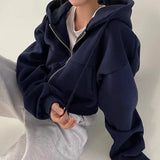 Women’s Cropped Zip-Up Hoodie – Casual Y2K Sweatshirt