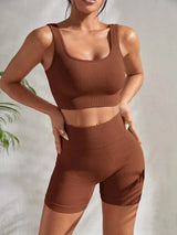 Women’s Ribbed Seamless Gym Set – Crop Tank & High Waist Shorts