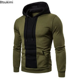 2026 Men's Fleece Hoodies Fashion Patchwork Big Pocket Casual Hooded Tops Men Hip Hop Sweatshirts Classic Color Block Pullovers