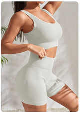 Women’s Ribbed Seamless Gym Set – Crop Tank & High Waist Shorts