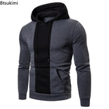 2026 Men's Fleece Hoodies Fashion Patchwork Big Pocket Casual Hooded Tops Men Hip Hop Sweatshirts Classic Color Block Pullovers