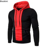 2026 Men's Fleece Hoodies Fashion Patchwork Big Pocket Casual Hooded Tops Men Hip Hop Sweatshirts Classic Color Block Pullovers