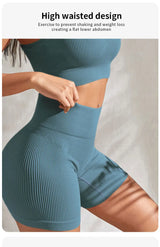 Women’s Ribbed Seamless Gym Set – Crop Tank & High Waist Shorts