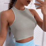 Women’s Seamless Ribbed Crop Tank Top – Slim Fit Quick-Dry Fitness Vest