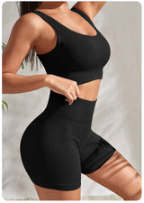 Women’s Ribbed Seamless Gym Set – Crop Tank & High Waist Shorts