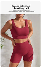 Women’s Ribbed Seamless Gym Set – Crop Tank & High Waist Shorts