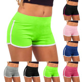 Collage of women wearing colorful athletic shorts on a white background