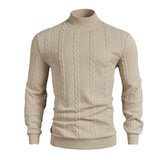 Beige men's high collar cable knit sweater by Athletic Sanctuary, vintage slim fit winter pullover, cozy and stylish for cold weather.