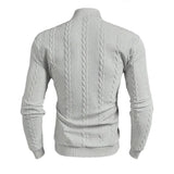 Light gray men's high collar cable knit sweater by Athletic Sanctuary, vintage slim fit winter pullover, cozy and stylish.