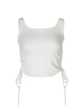Athletic Sanctuary women's sleeveless ruched tank top, solid casual crop tee with tie-up design, ideal for summer fitness and fashion.