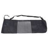 Black yoga mat bag with mesh side on a white background