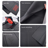 Collage of black mat features including non-slip, tear resistance, shock absorption, sound-absorbing, and waterproofing.