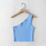 Women’s One-Shoulder Crop Top – Slim Fit Sleeveless Summer Tank