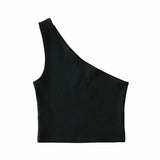 Women’s One-Shoulder Crop Top – Slim Fit Sleeveless Summer Tank
