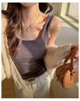 Backless Tank Tops with Built in Bra Women Summer White Sexy Square Neck Sleeveless Tops Ladies Black Camisole Tanks