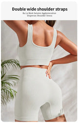 Women’s Ribbed Seamless Gym Set – Crop Tank & High Waist Shorts