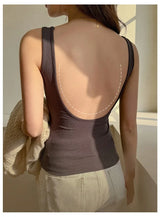 Backless Tank Tops with Built in Bra Women Summer White Sexy Square Neck Sleeveless Tops Ladies Black Camisole Tanks