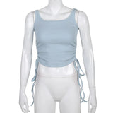Ruched Sleeveless Tank Tops Tees Women Solid Casual Fashion Crop Top Ladies High Street Tie Up Croptop Summer Fitness