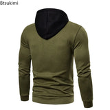 2026 Men's Fleece Hoodies Fashion Patchwork Big Pocket Casual Hooded Tops Men Hip Hop Sweatshirts Classic Color Block Pullovers