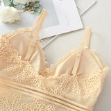 Women’s Lace Tube Top Bralette – Seamless V-Neck Crop Bra