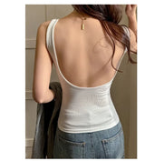 Backless Tank Tops with Built in Bra Women Summer White Sexy Square Neck Sleeveless Tops Ladies Black Camisole Tanks