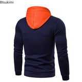 2026 Men's Fleece Hoodies Fashion Patchwork Big Pocket Casual Hooded Tops Men Hip Hop Sweatshirts Classic Color Block Pullovers