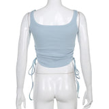 Ruched Sleeveless Tank Tops Tees Women Solid Casual Fashion Crop Top Ladies High Street Tie Up Croptop Summer Fitness