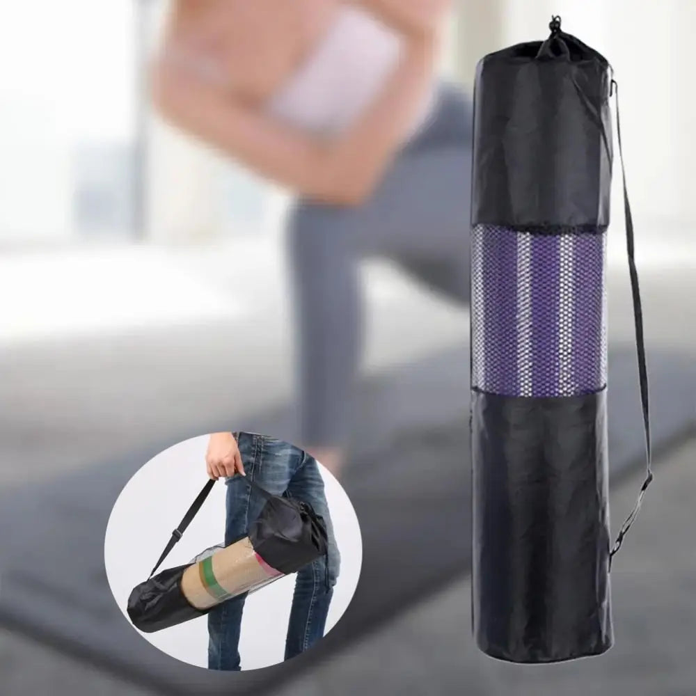 Athletic Sanctuary portable yoga mat bag with breathable mesh design and adjustable strap for easy transport.