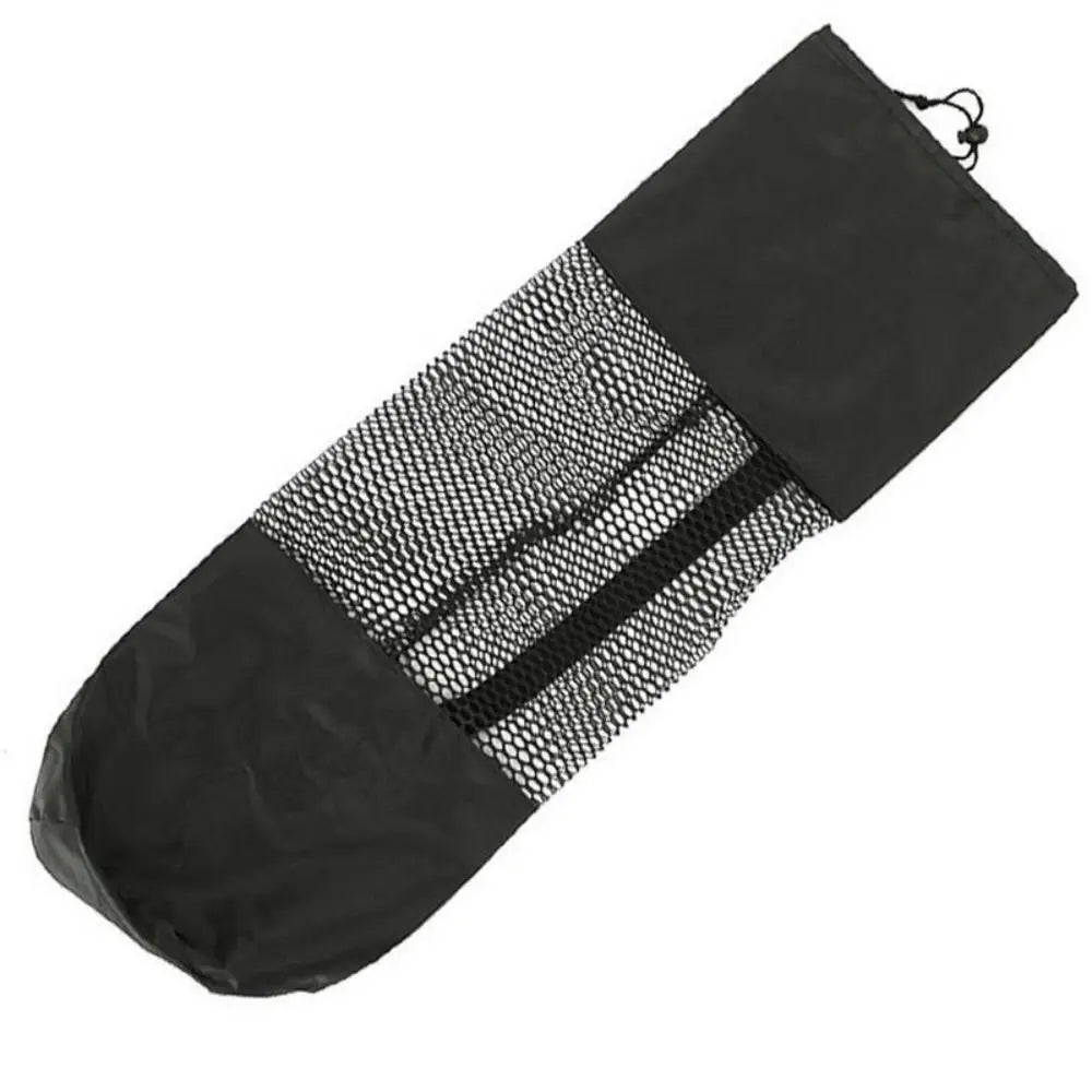 Black portable yoga mat bag by Athletic Sanctuary with breathable mesh material and adjustable strap for easy carrying.