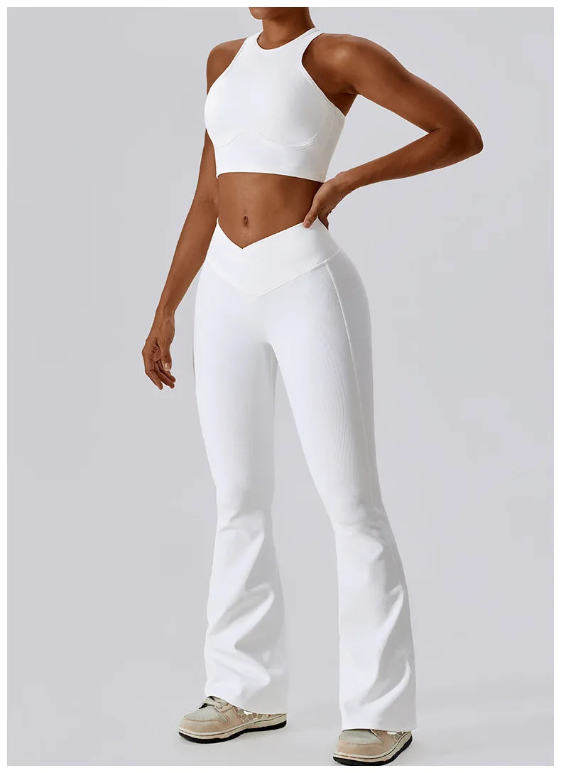 Women’s high-waist flared leggings by Athletic Sanctuary, showcasing a sleek fit and flowy flare design for active wear.