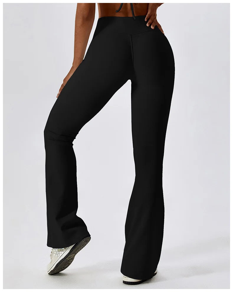 Women’s high-waist flared leggings by Athletic Sanctuary, showcasing a sleek fit and flowy flare design for active wear.