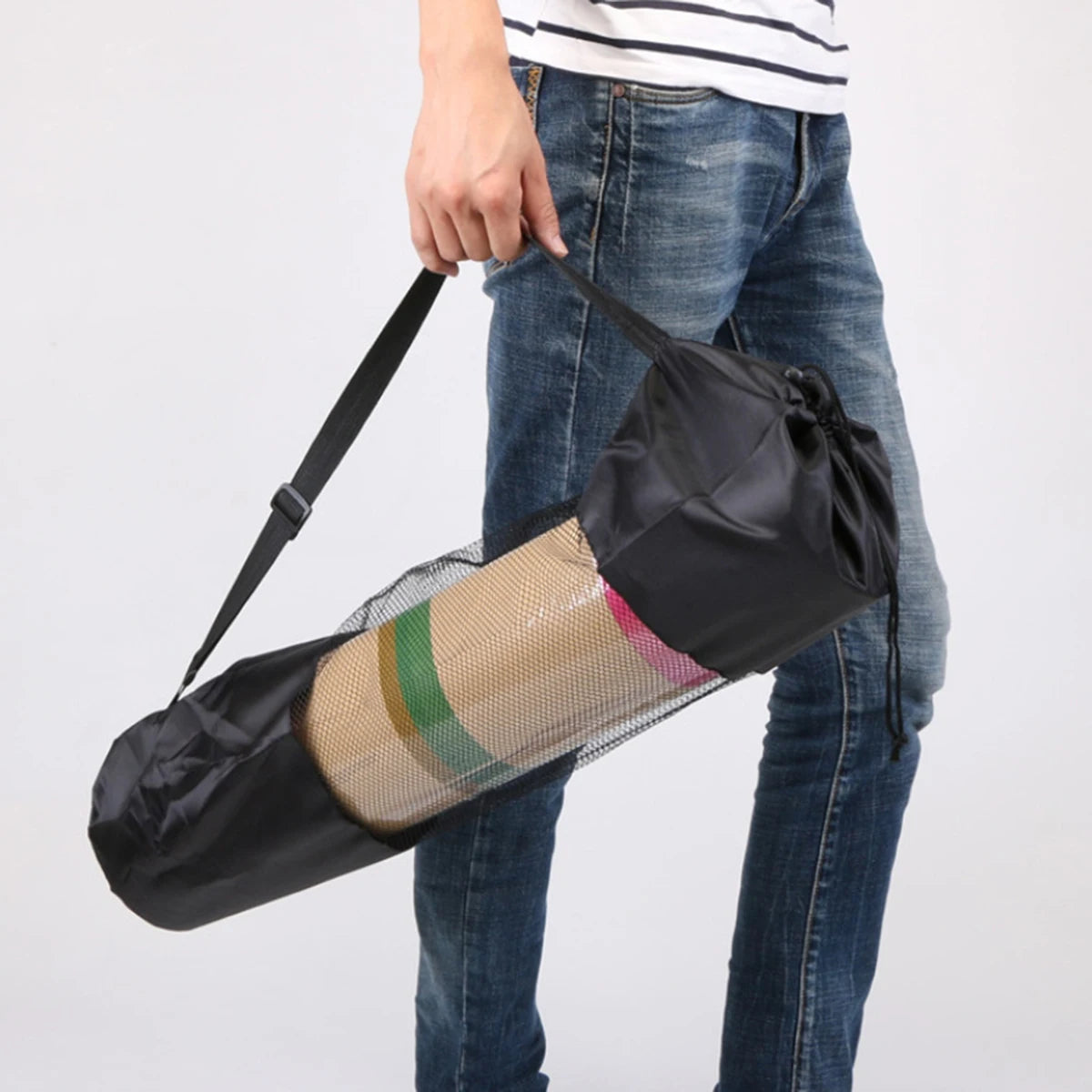 Athletic Sanctuary breathable yoga mat bag made of Oxford fabric with strap for easy carrying and storage.