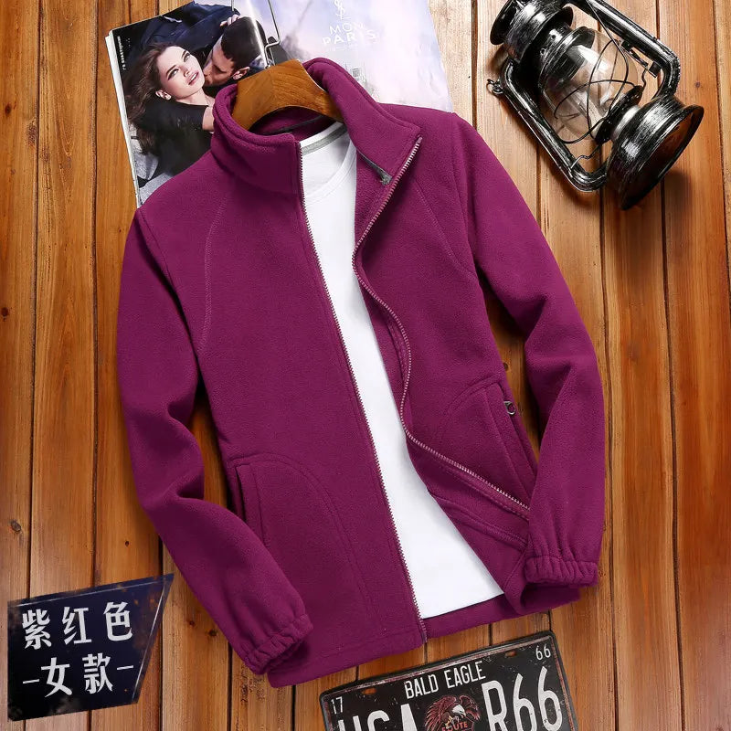 Purple women's fleece zip-up sweatshirt by Athletic Sanctuary, casual running jacket with a cozy, warm fleece interior and sporty fit.