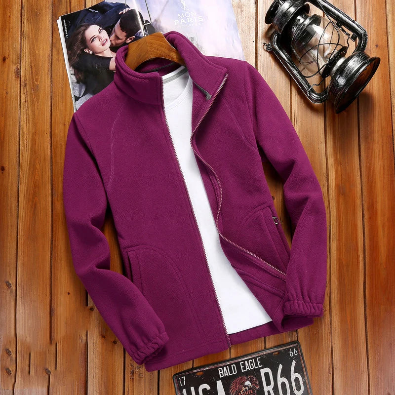 Women’s warm fleece zip-up sweatshirt by Athletic Sanctuary, casual running jacket with a cozy fleece interior and full front zipper.