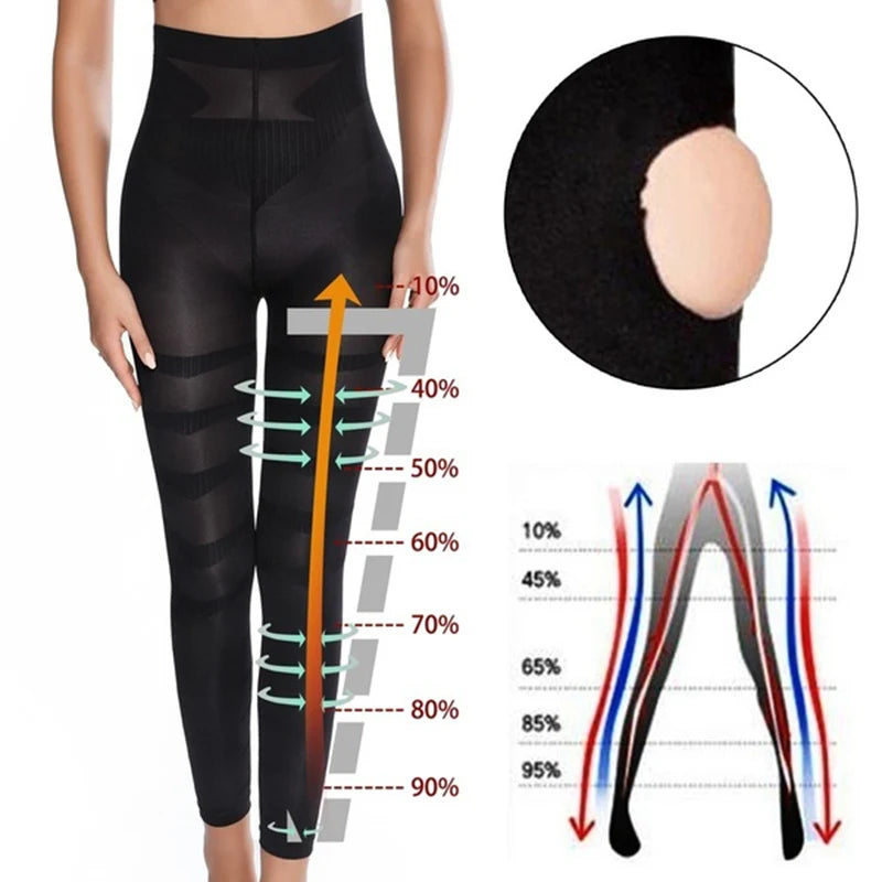 Women’s sculpting high waist leggings with tummy control from Athletic Sanctuary, showing close-up of black, stretchy fabric and high waistband.