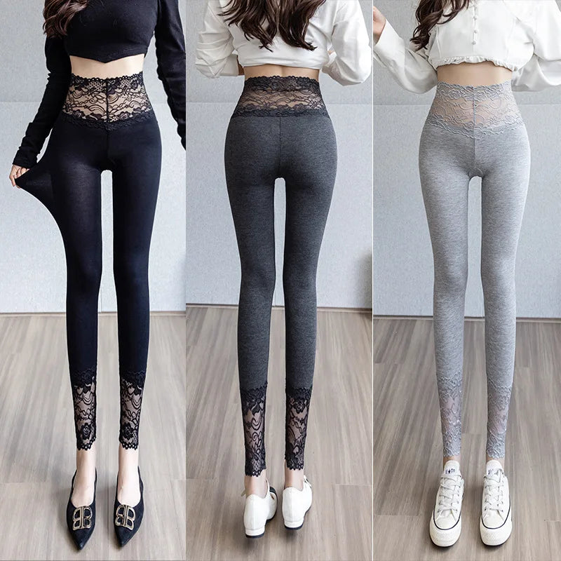 Women’s lace trim high waist shaping leggings by Athletic Sanctuary, slim fit tights with elegant lace detail for a flattering look.