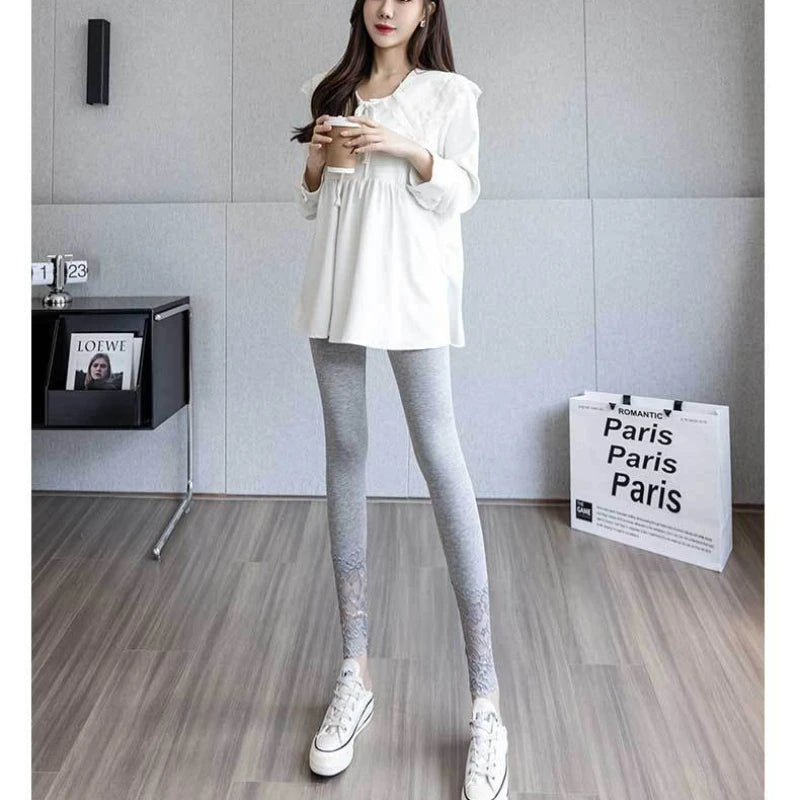 Women’s high-waist lace trim leggings from Athletic Sanctuary, slim fit shaping tights with a high-rise, butt-lift design.