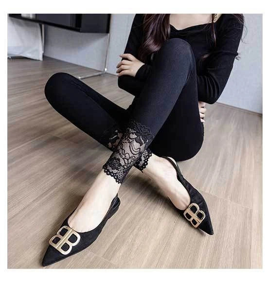 Black women's high waist lace trim shaping leggings by Athletic Sanctuary, slim fit design for a sleek, comfortable look.