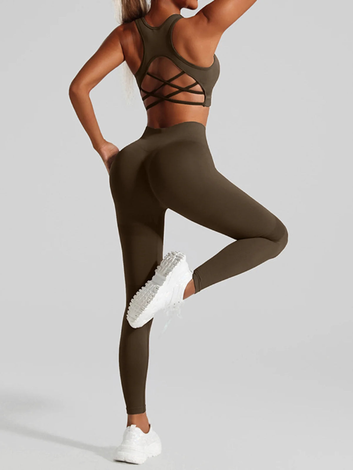 Women’s seamless gym set with high waist leggings and sports bra by Athletic Sanctuary, featuring a comfortable, supportive fit.