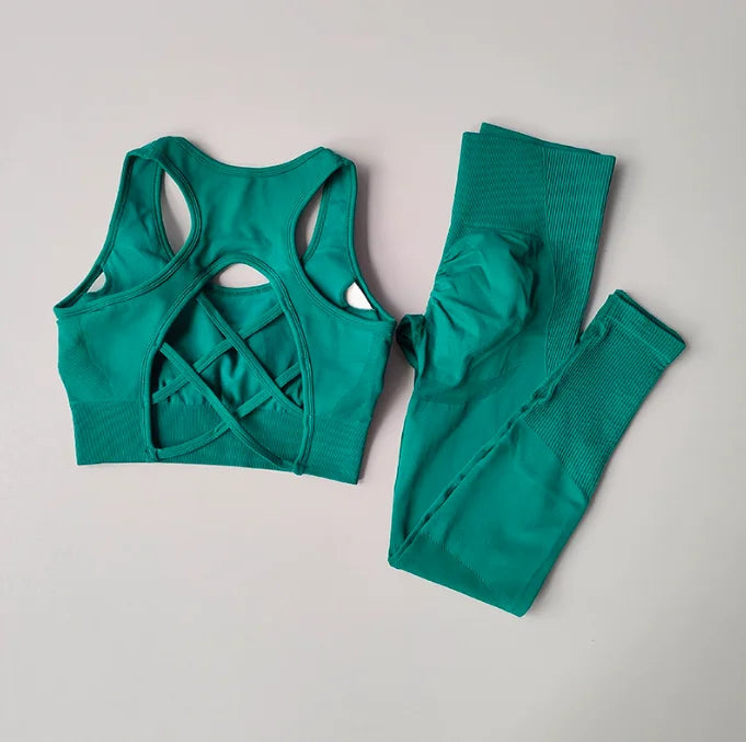 Women’s seamless gym set with high waist leggings and sports bra from Athletic Sanctuary, designed for comfort and booty lift.