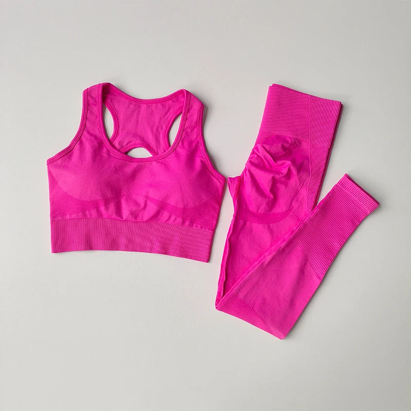 Women’s seamless gym set by Athletic Sanctuary with high waist leggings and sports bra, designed for comfort and booty lift.