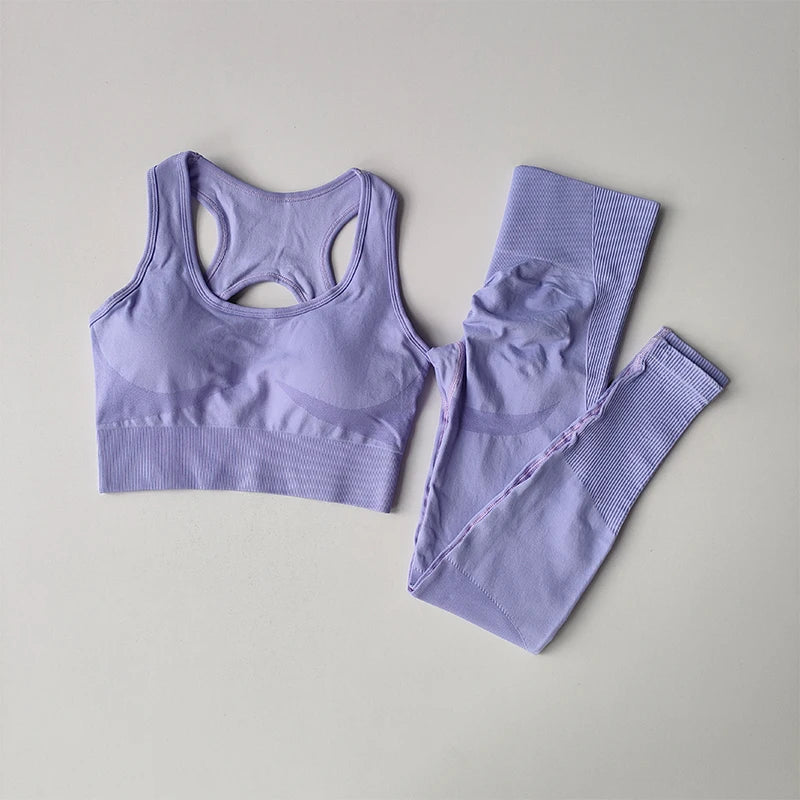 Women’s seamless gym set with high waist leggings and sports bra by Athletic Sanctuary, featuring a sleek, supportive workout outfit.