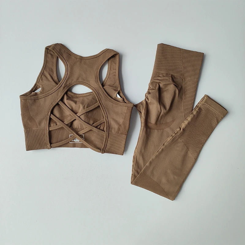 Women’s seamless gym set with high waist leggings and sports bra from Athletic Sanctuary, featuring a sleek, supportive design.