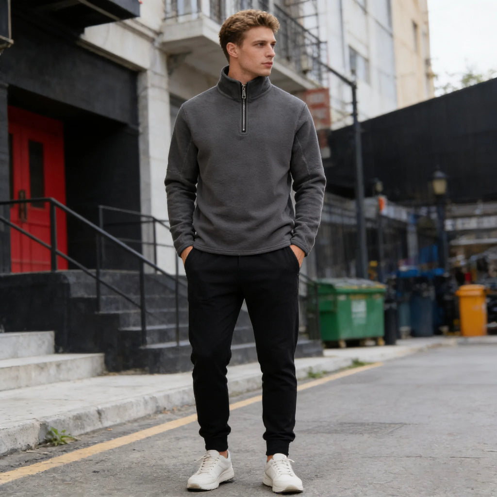 Men's fleece hoodie by Athletic Sanctuary featuring a thick, warm quarter-zip pullover sweatshirt with a cozy, soft fabric.