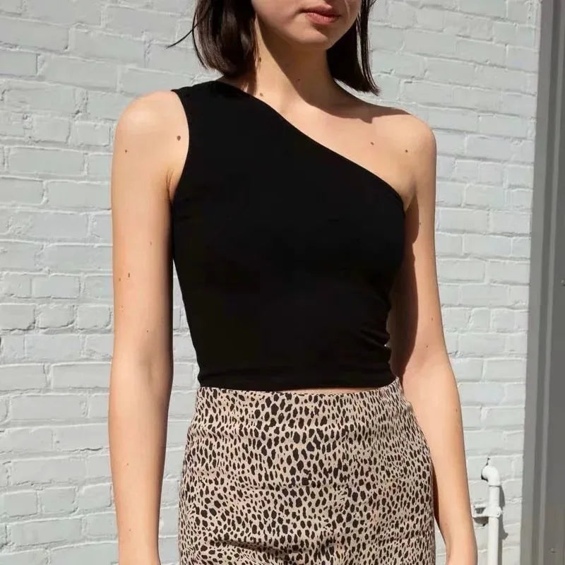 Women’s one-shoulder crop top by Athletic Sanctuary, slim fit sleeveless summer tank with stylish design and comfortable fit.